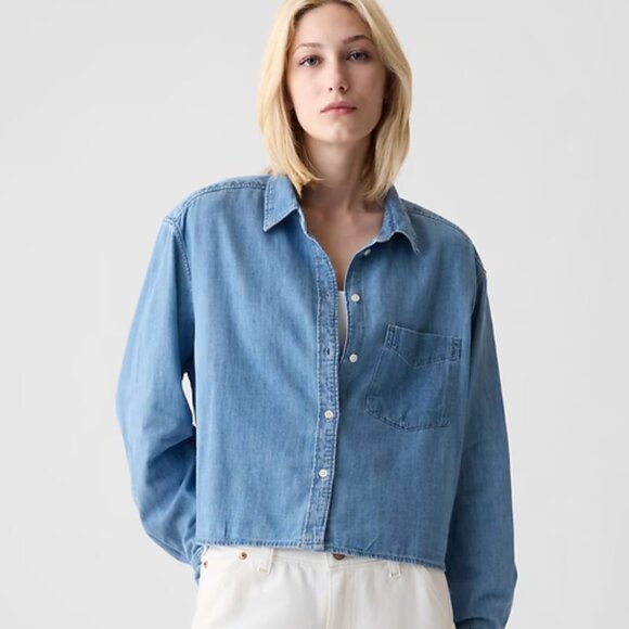 Gap Cropped Denim Shirt NWT - Picture 3 of 7